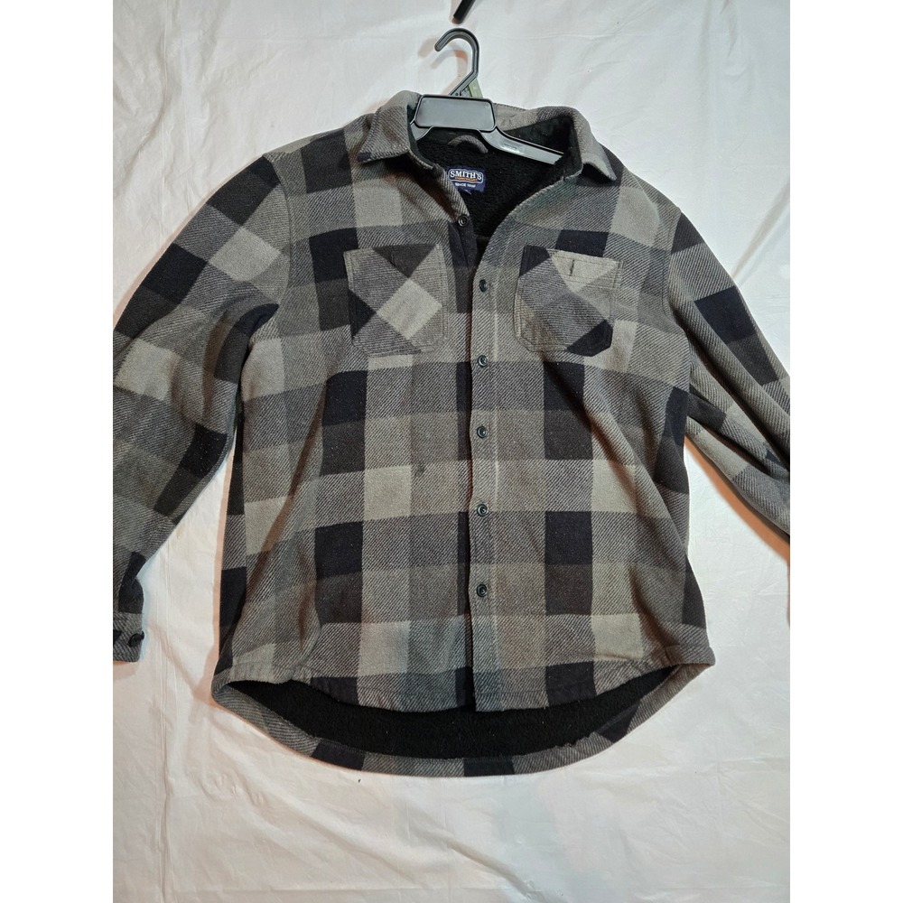 Smith's Workwear Men's XL Gray Black Plaid Sherpa Fleece Shirt Jacket